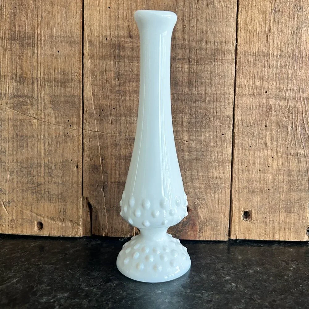 Vintage Milk Glass Swung Vase Hobnail Style